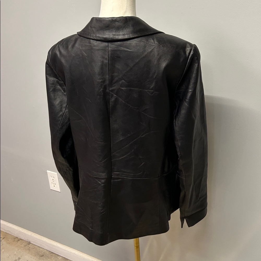 Vintage Y2K Black Oversized Genuine Leather Jacket XL - Picture 3 of 4